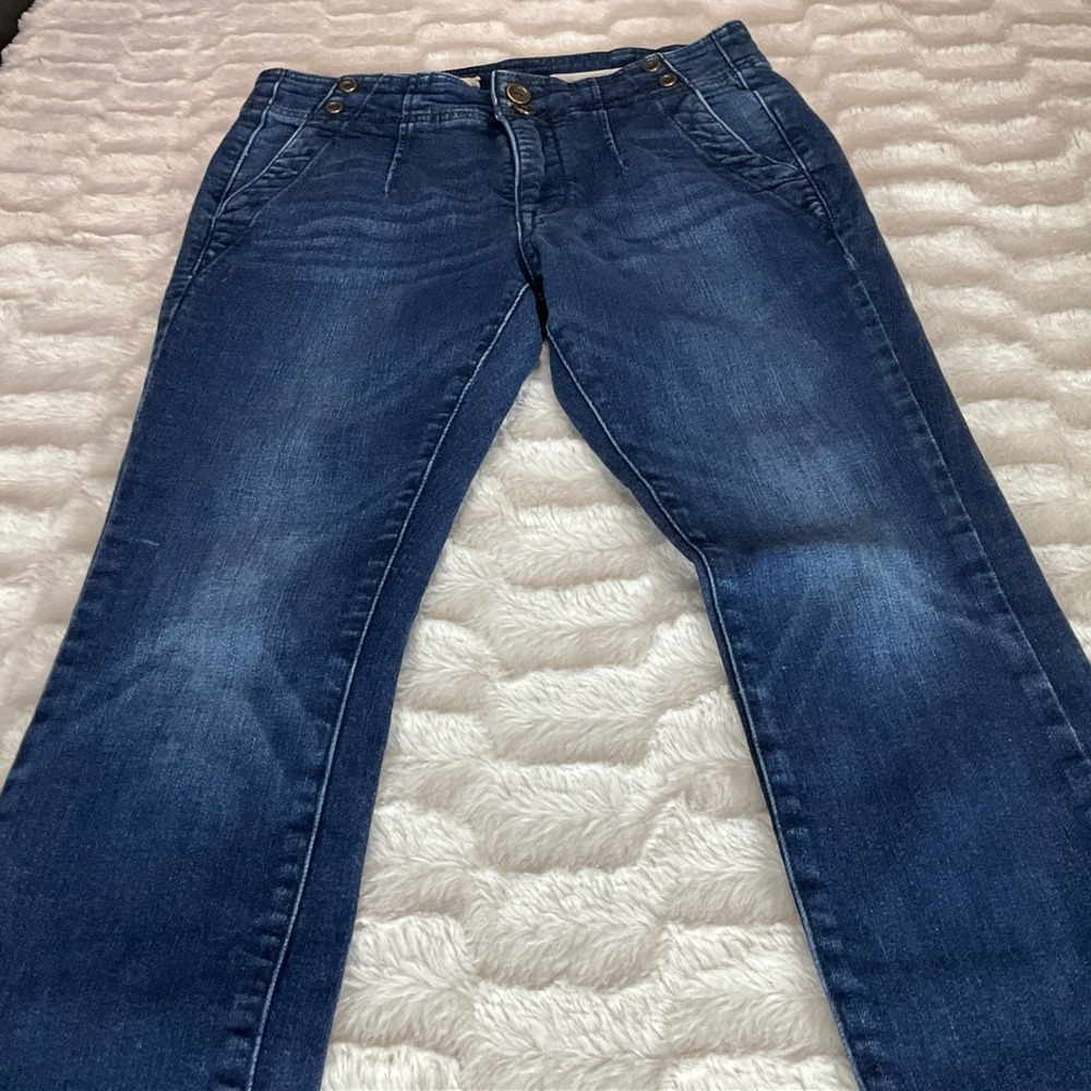 Pilcro Anthropologie Women's S27‎ Jeans Pleated High Rise Dark Wash Blue Skinny - Picture 9 of 16